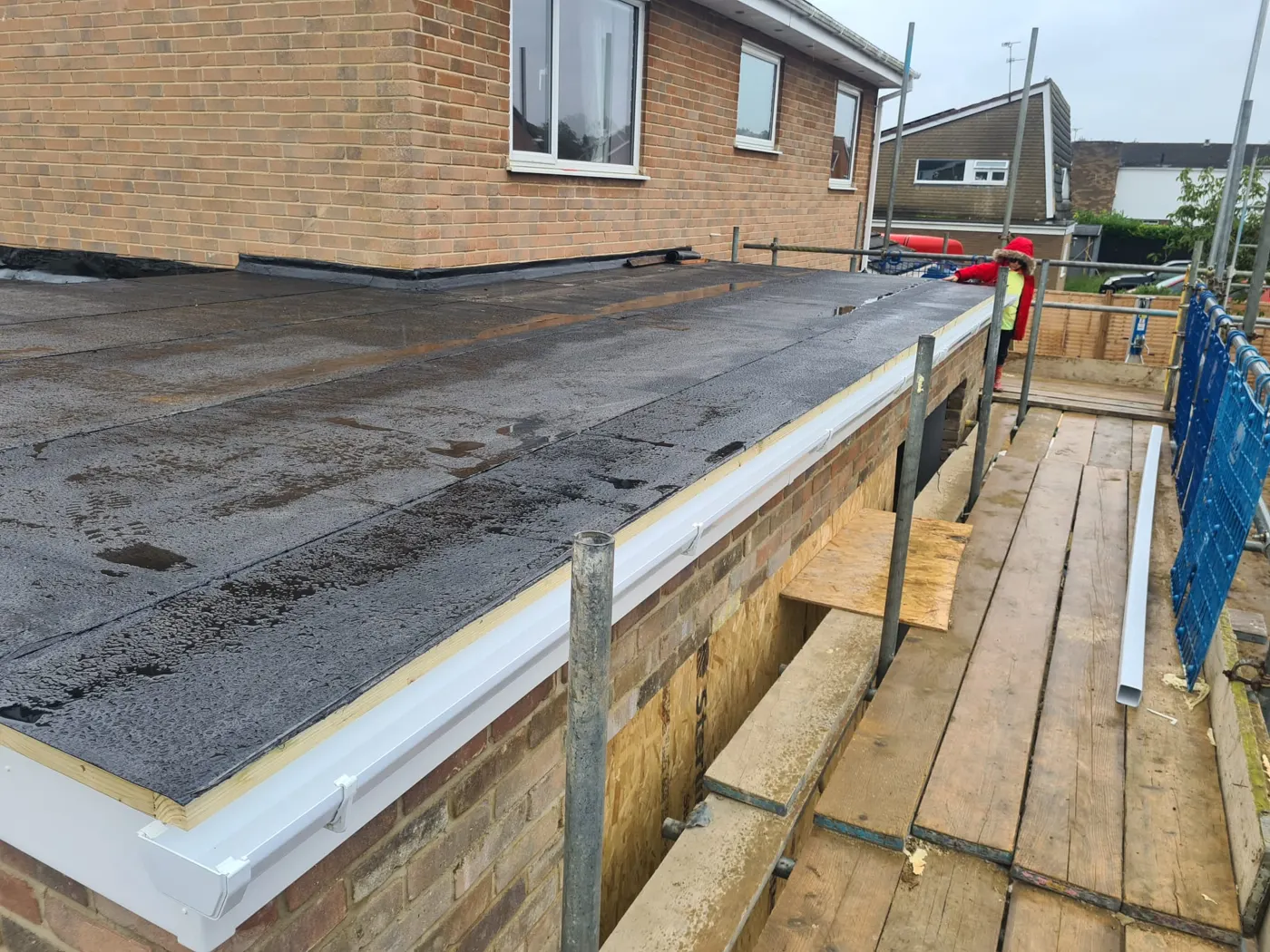 Boarded roof deck over the extension ready for the felt covering