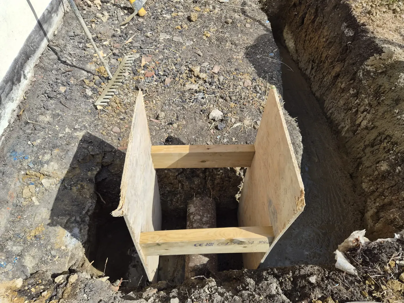 New drainage run and inspection chamber in the excavation