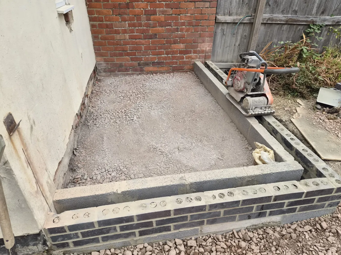 Completed footings forming the outline of the new extension
