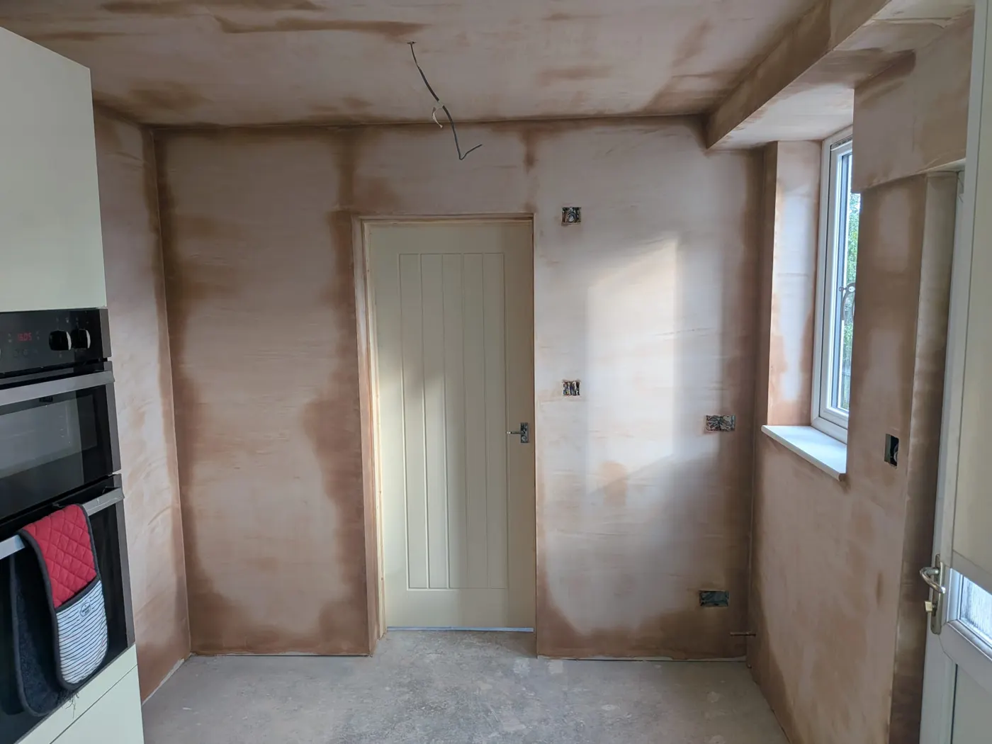 Inside the new extension, plastered and ready to decorate