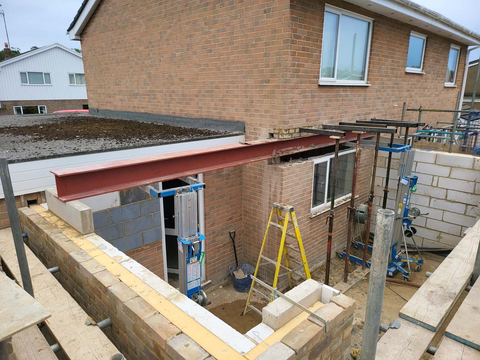 RSJ steel beam installed over a structural opening for an extension in Swindon